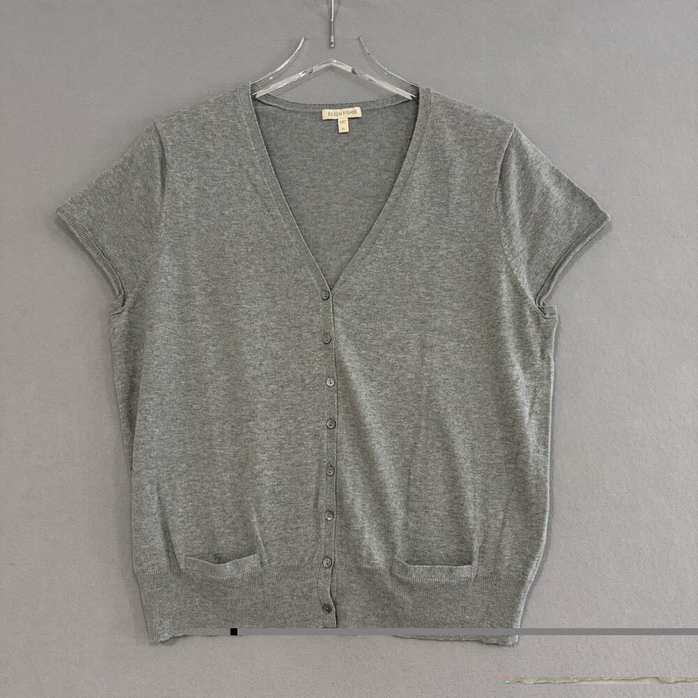 Eileen Fisher Sweater Top XL Gray Button Up Cotton Cashmere Boxy Relaxed